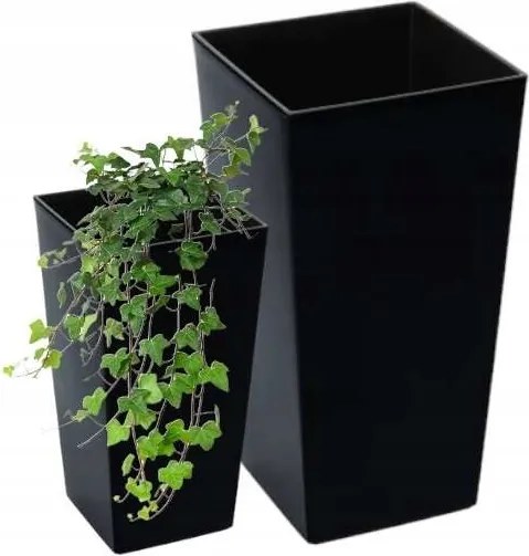 Finezja virágcserép betéttel, Fényes Fekete, 19x19, H36