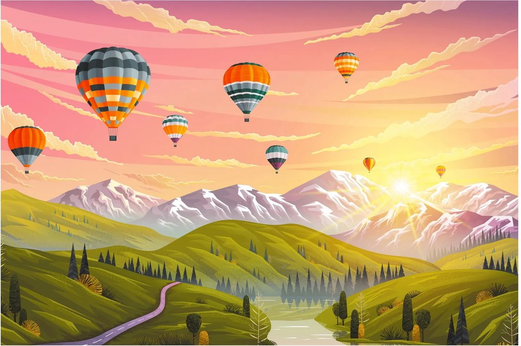 Léggömbök képe a táj felett (90x60 cm)
