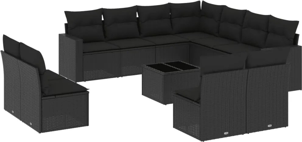 vidaXL 12 részes fekete polyrattan kerti ülőgarnitúra párnákkal