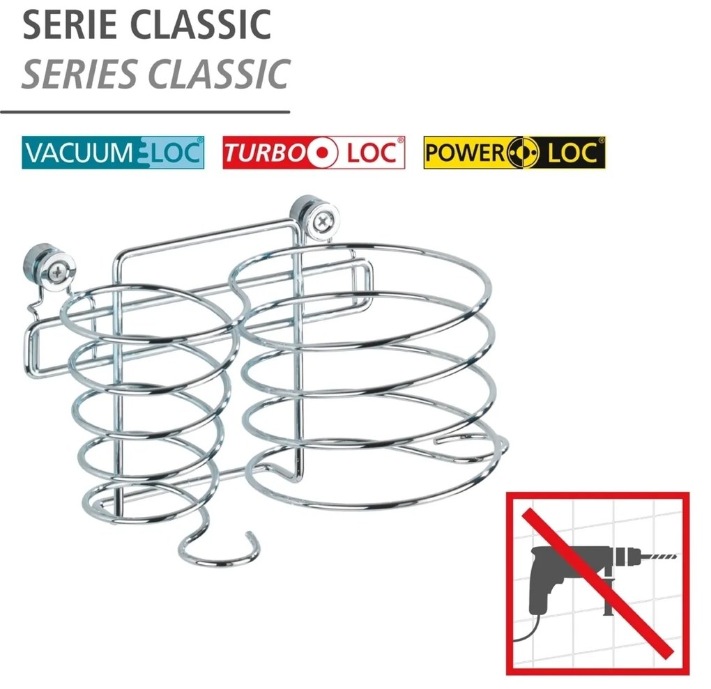 Hajszárító tartó és tányér, Wenko, Classic, 20 x 12 x 12 cm, rozsdamentes acél