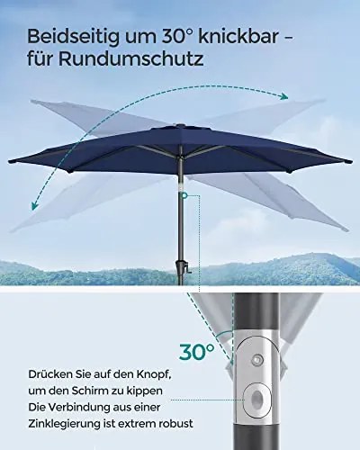Napernyő teraszra, dönthető, kék, 290 cm átmérő