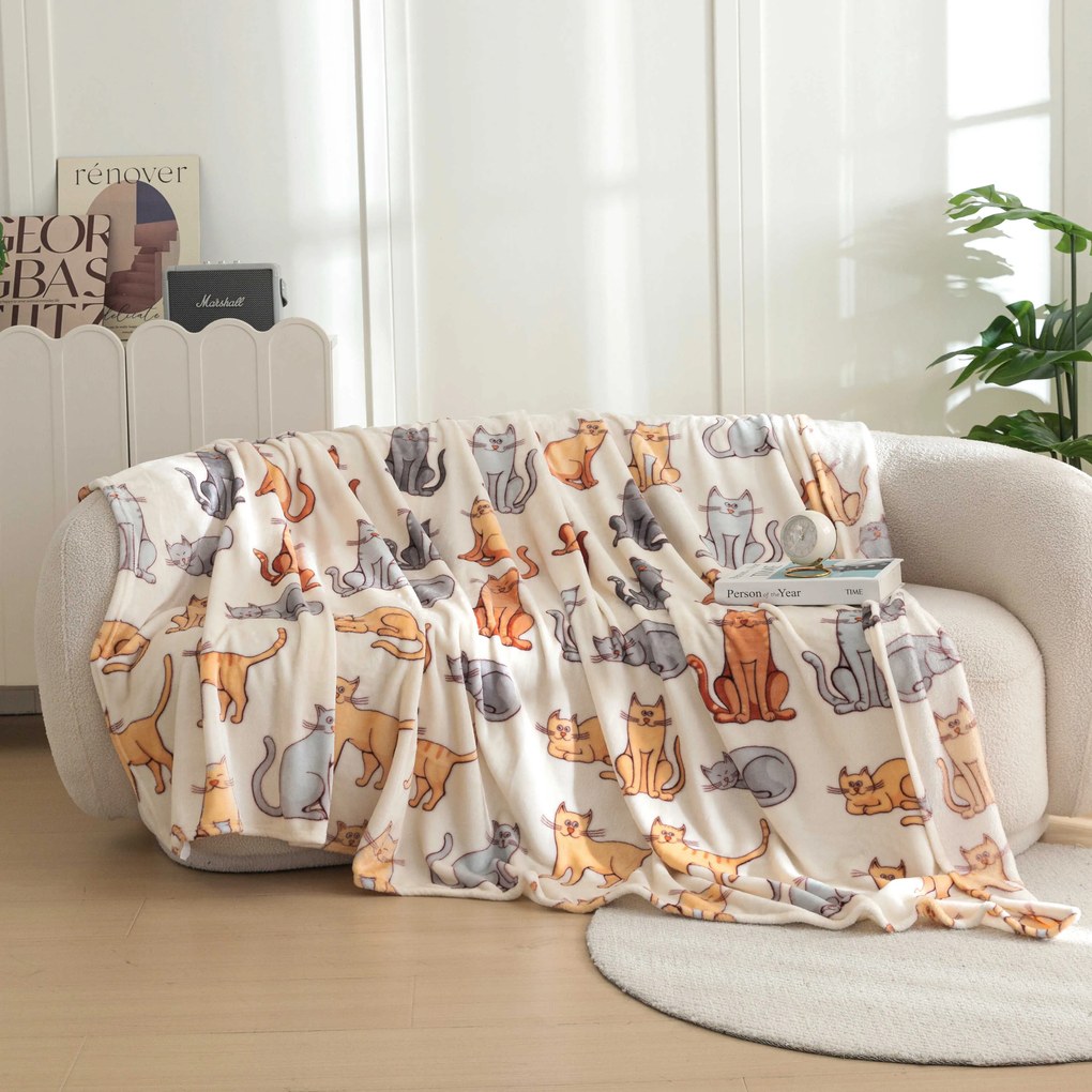 Mikroplüss pléd COLORED CATS krémszínű Méret: 200 x 220 cm