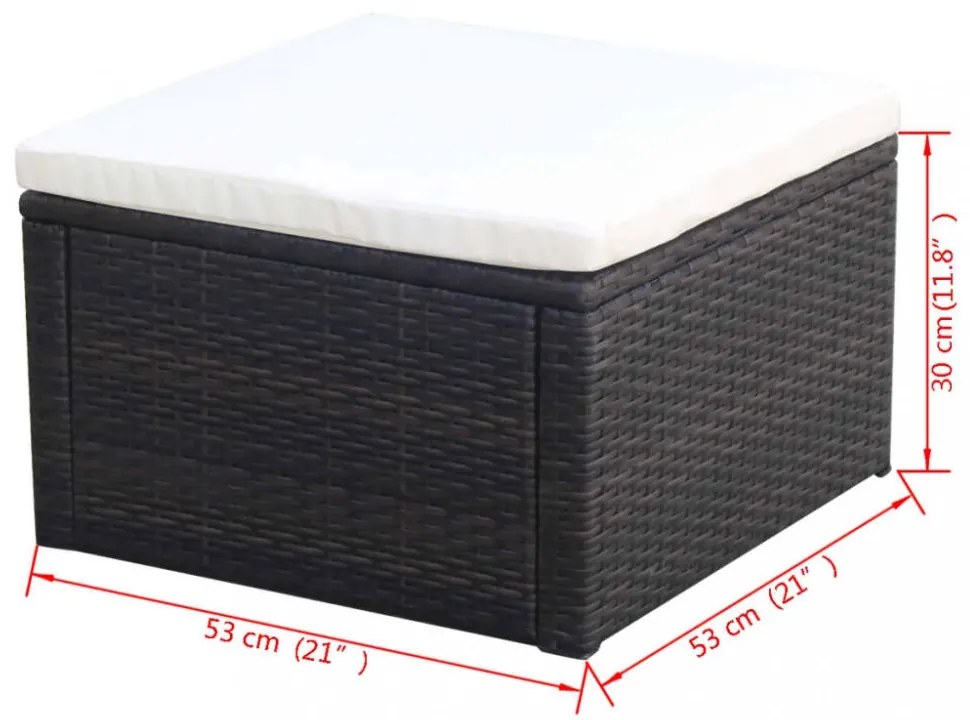 Barna polyrattan ottomán zsámoly 53x53x30 cm
