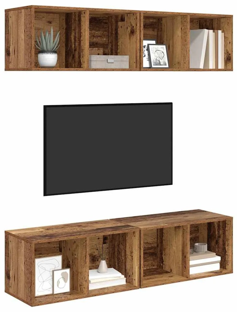Fali TV Szekrény 4 pcs Öreg fa 37 x 37 x 72 cm Faanyag