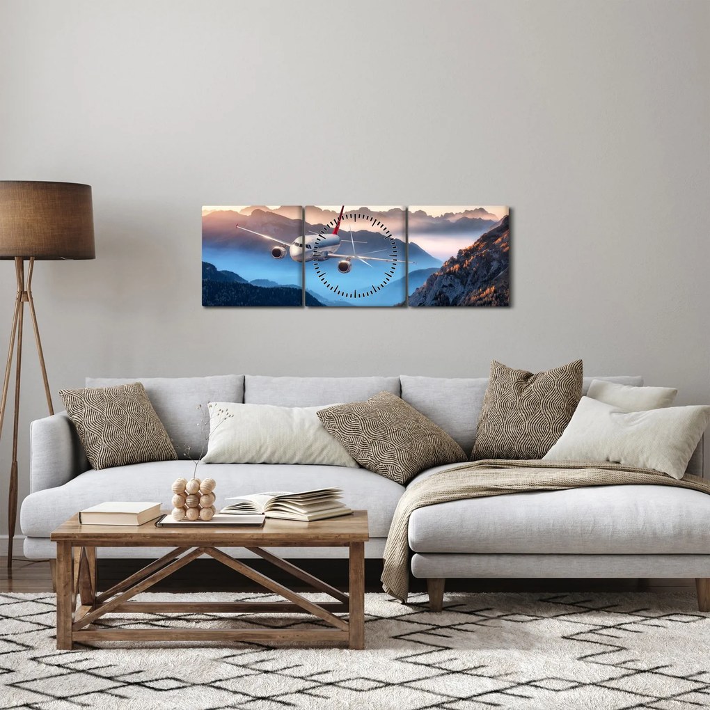 Kép - Repülőgép a hegycsúcsok felett (órával) (90x30 cm)
