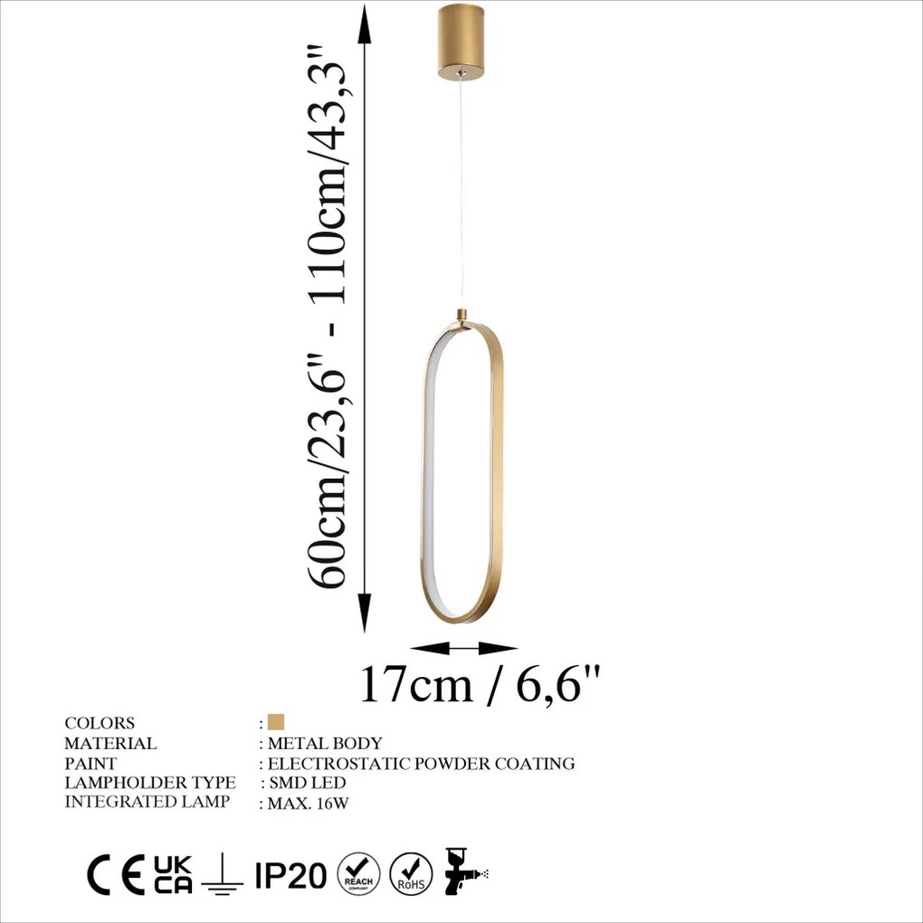 Can 13561 arany LED függőlámpa, 17 x 50 cm