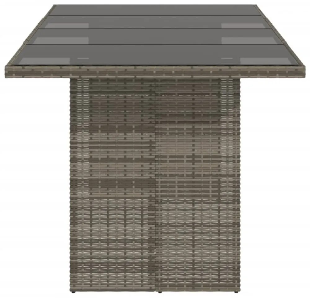 szürke polyrattan üveglapos kerti asztal 190x80x74 cm