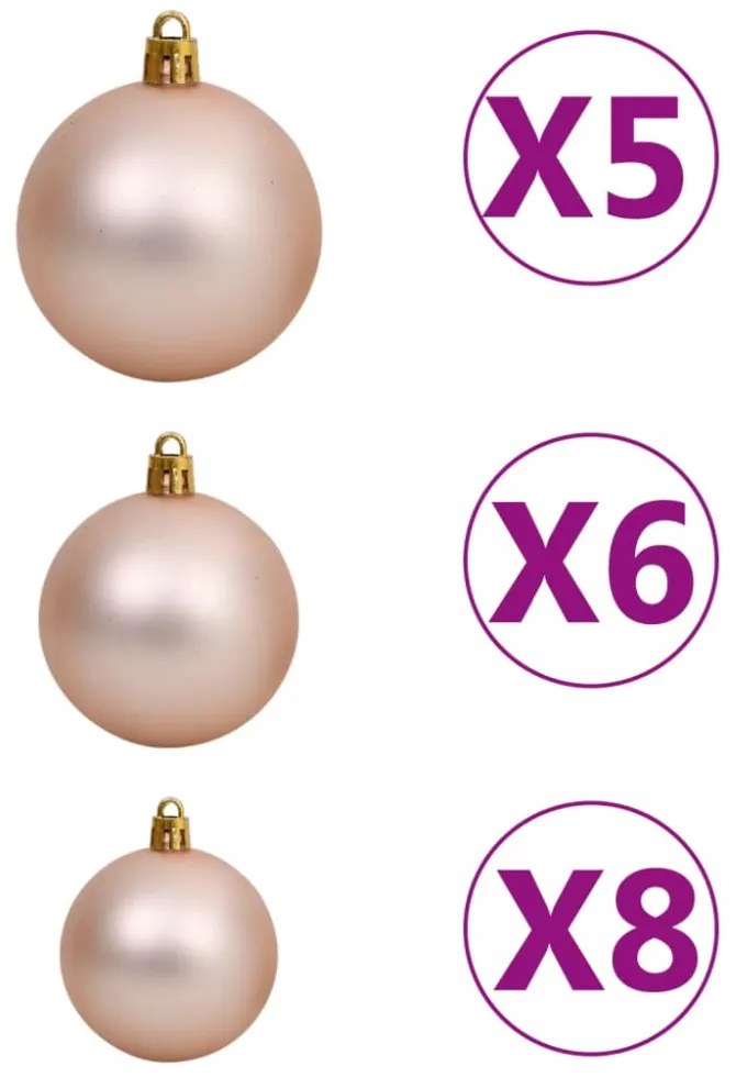 ezüstszínű PET megvilágított műkarácsonyfa gömb szettel 150 cm
