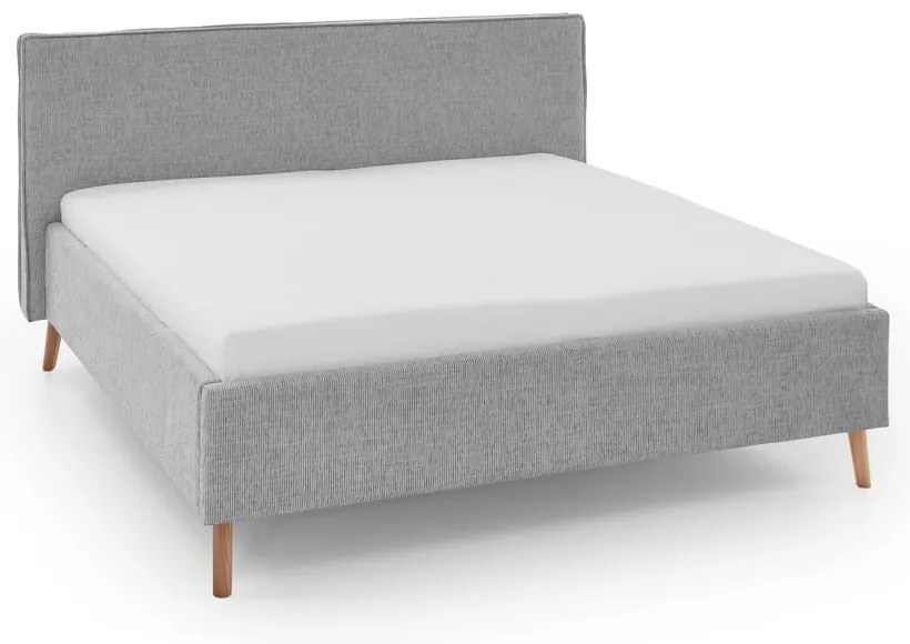 Világosszürke kárpitozott ágyneműtartós franciaágy ágyráccsal 180x200 cm Riva – Meise Möbel
