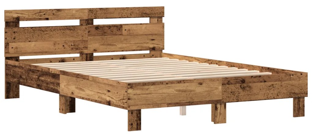 Fa Ágykeret Újrahasznosított Fa 150 x 200 cm Masszív és Stabil
