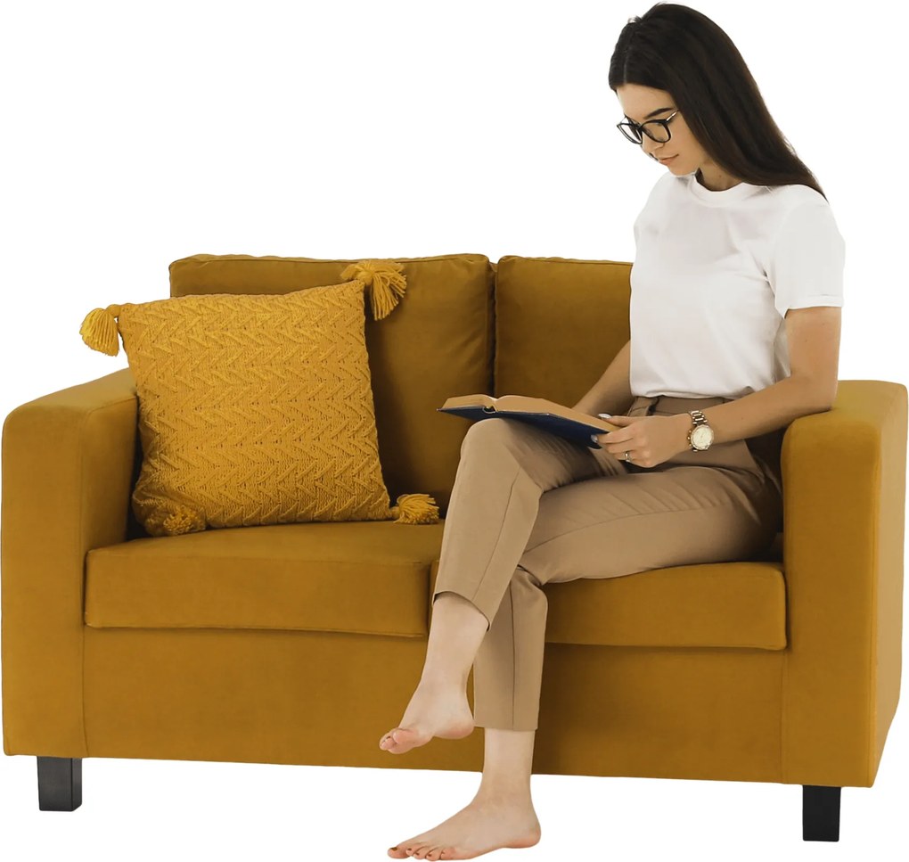 Teljesen kárpitozott heverő, mustár színű szövet, LUANA