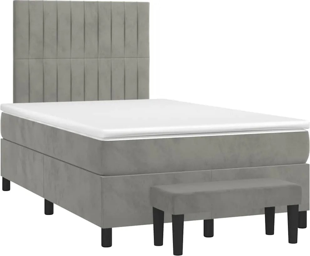 vidaXL világosszürke bársony rugós ágy matraccal 120 x 190 cm