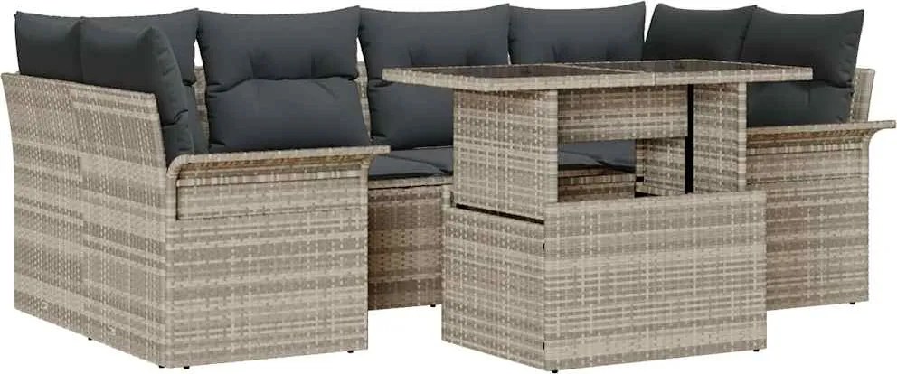 vidaXL Kerti Kanapé Szett párnával 7 pcs Világosszürke Poli rattan