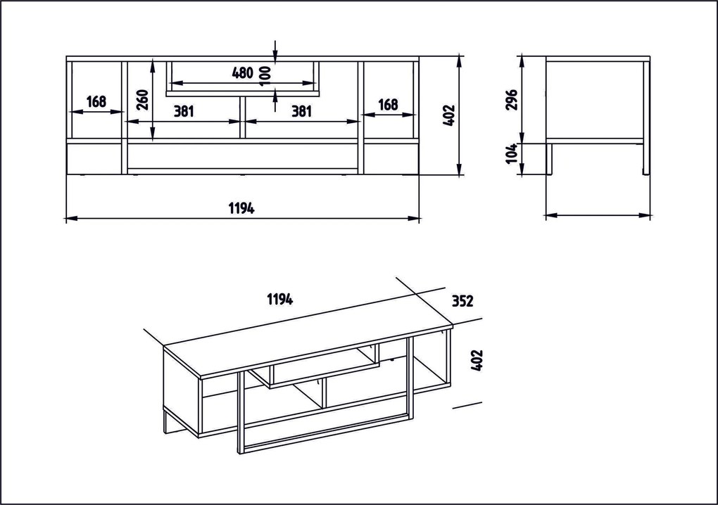 TV szekrény Asal (120) - Walnut, Black