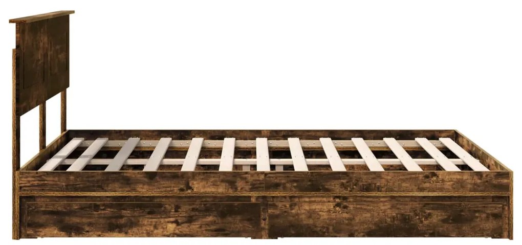 vidaXL Tárolós Ágy fejtámlával Füstölt tölgy 140 x 200 cm Faanyag