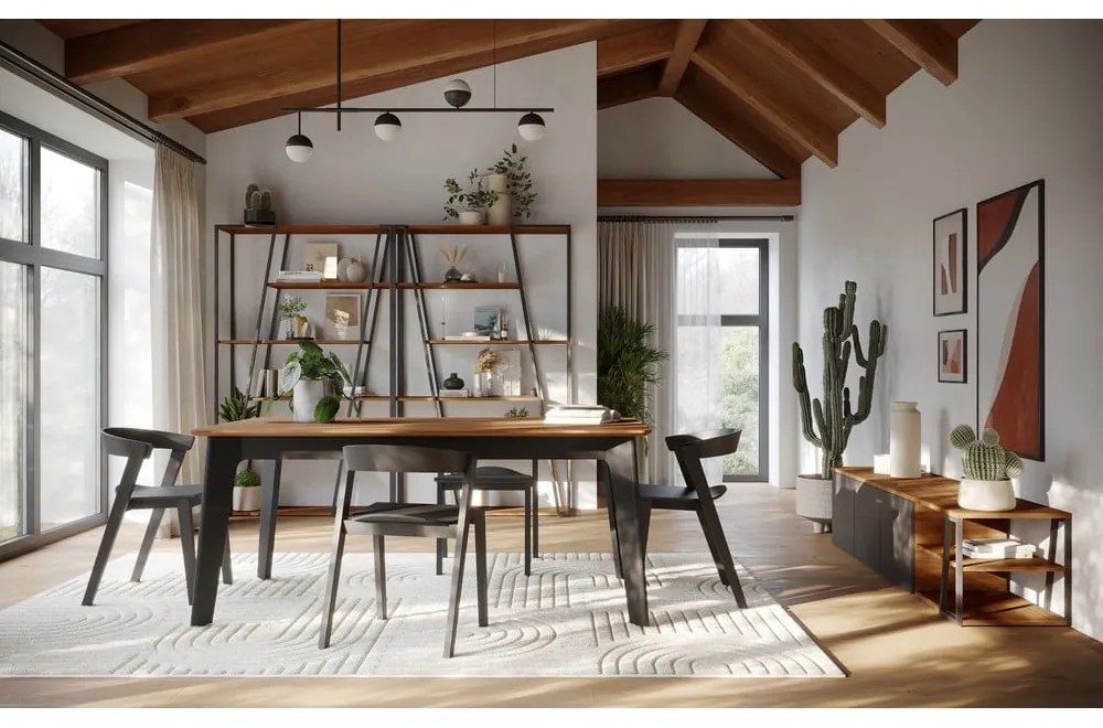 Natúr színű bővíthető étkezőasztal diófa dekoros asztallappal 100x180 cm Shadow – TemaHome