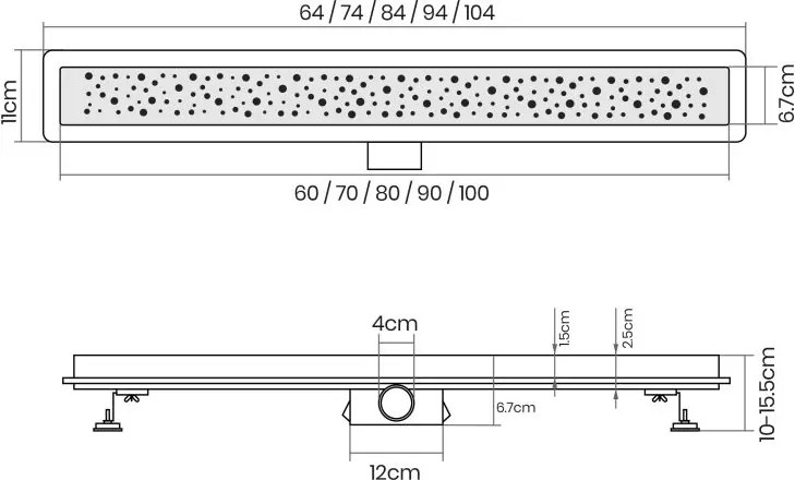 AQUAMARIN Zuhanyzóna padlóvályú perforált 100 cm