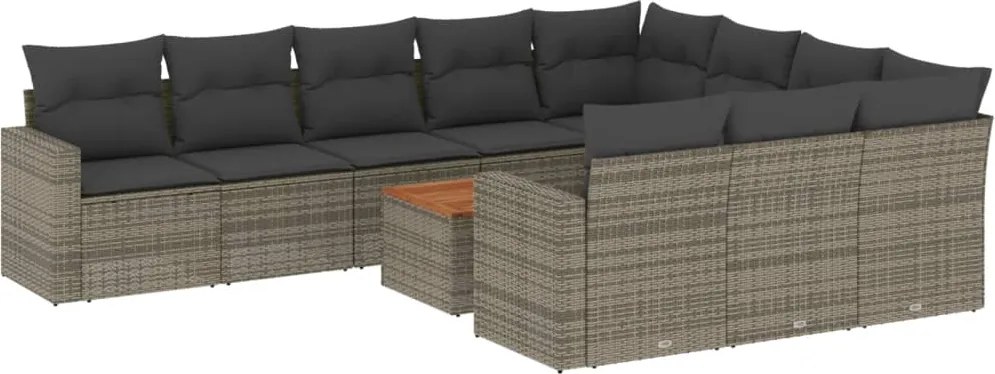 vidaXL 11 részes szürke polyrattan kerti ülőgarnitúra párnákkal