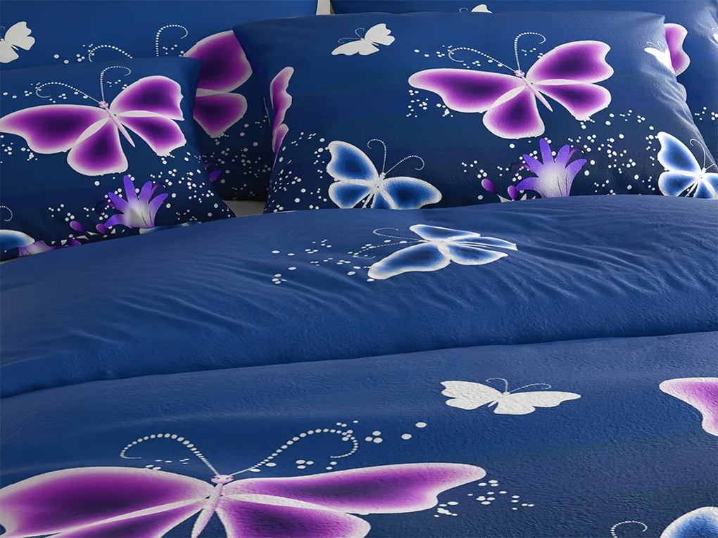 Mikroplüss ágyneműhuzat VIOLET BUTTERFLY sötétkék Ágyneműhuzat mérete: 70 x 90 cm | 140 x 200 cm