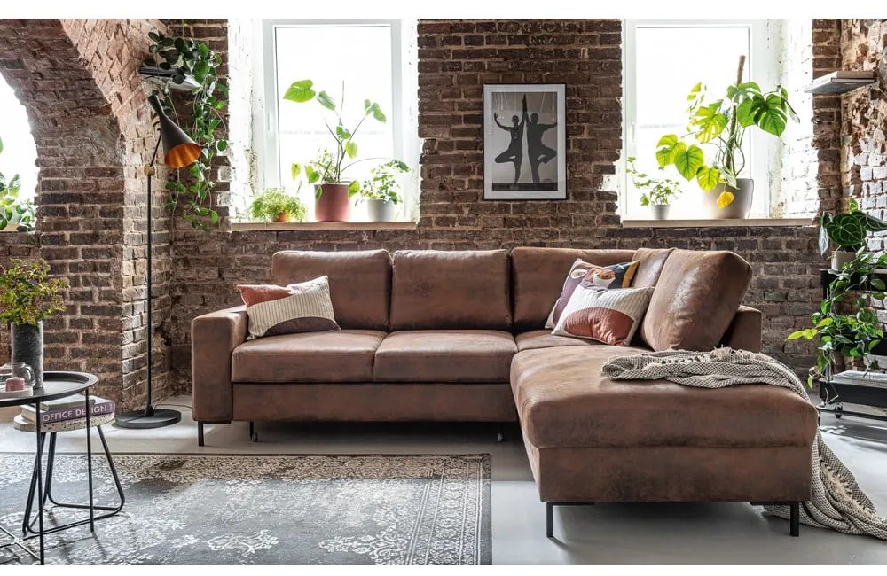 Barna bőrutánzat kinyitható sarokkanapé (jobb oldali) Lofty Lilly – Miuform