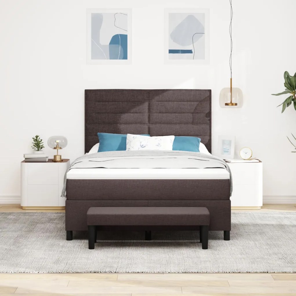 Boxspring ágy matraccal és paddal Sötétbarna 140x200 cm Szövet