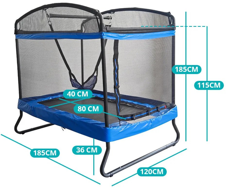 Trambulin gyerekeknek hintával és biztonsági hálóval