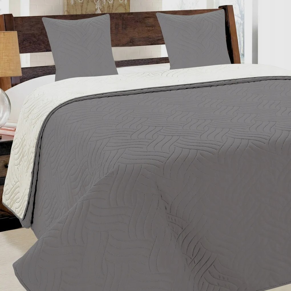 Kétoldalas Ágytakaró Vigo Kapa Pléd Világosszürke Ecru 220x240 cm+ 2 párnahuzat