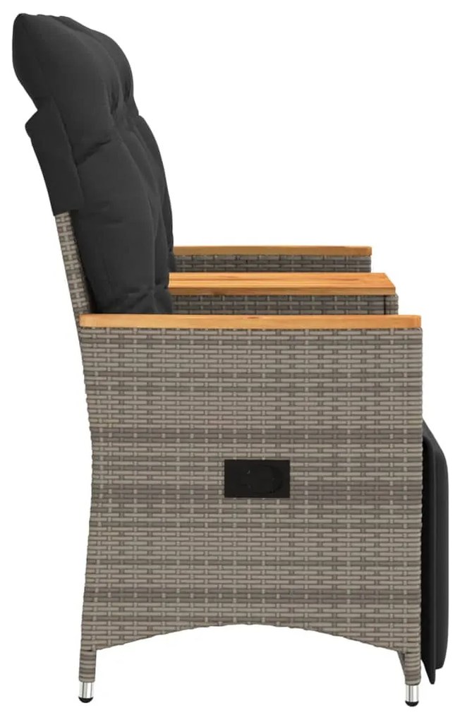 2 személyes szürke polyrattan dönthető kerti kanapé asztallal