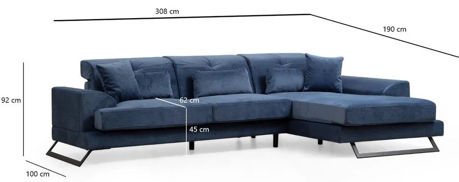 Kék sarokkanapé (jobb oldali) Frido – Balcab Home