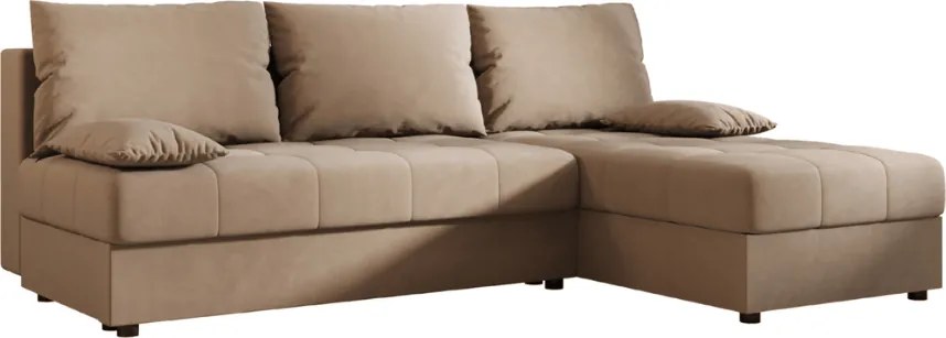 Ágyazható, kétoldalas L alakú kanapé VENORIA SLIM 200x143 cm, bézs színű + 2 db díszpárna INGYEN
