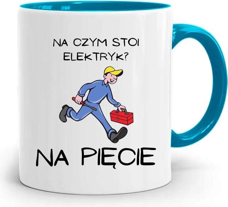 Kék Bögre Villanyszerelőnek, Aki A Sarkán Áll, fényképes nyomattal