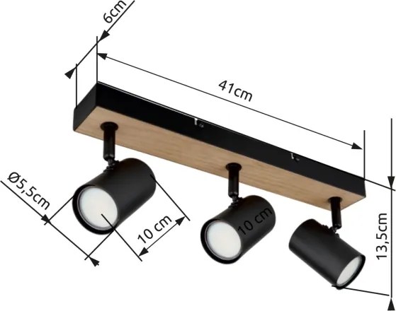 Globo 57911-3BW - Spotlámpa ROBBY 3xGU10/35W/230V fekete/barna