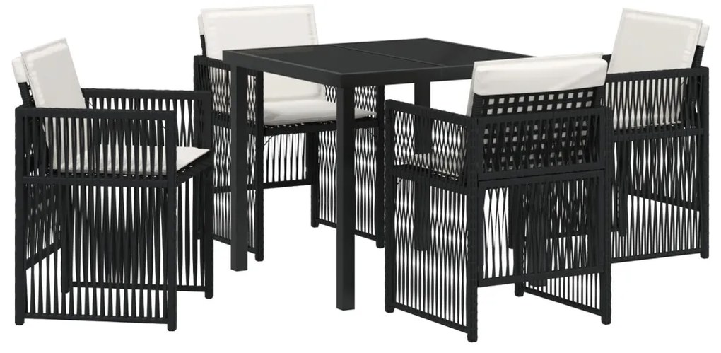 5 Darabos Kerti Étkező Garnitúra Párnákkal Fekete Poly Rattan