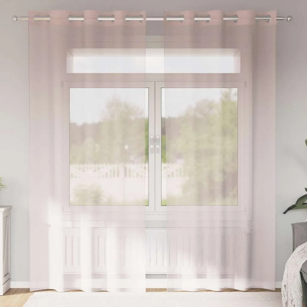 2 db világos rózsaszínű fátyolfüggönyök rojtokkal 140x245 cm