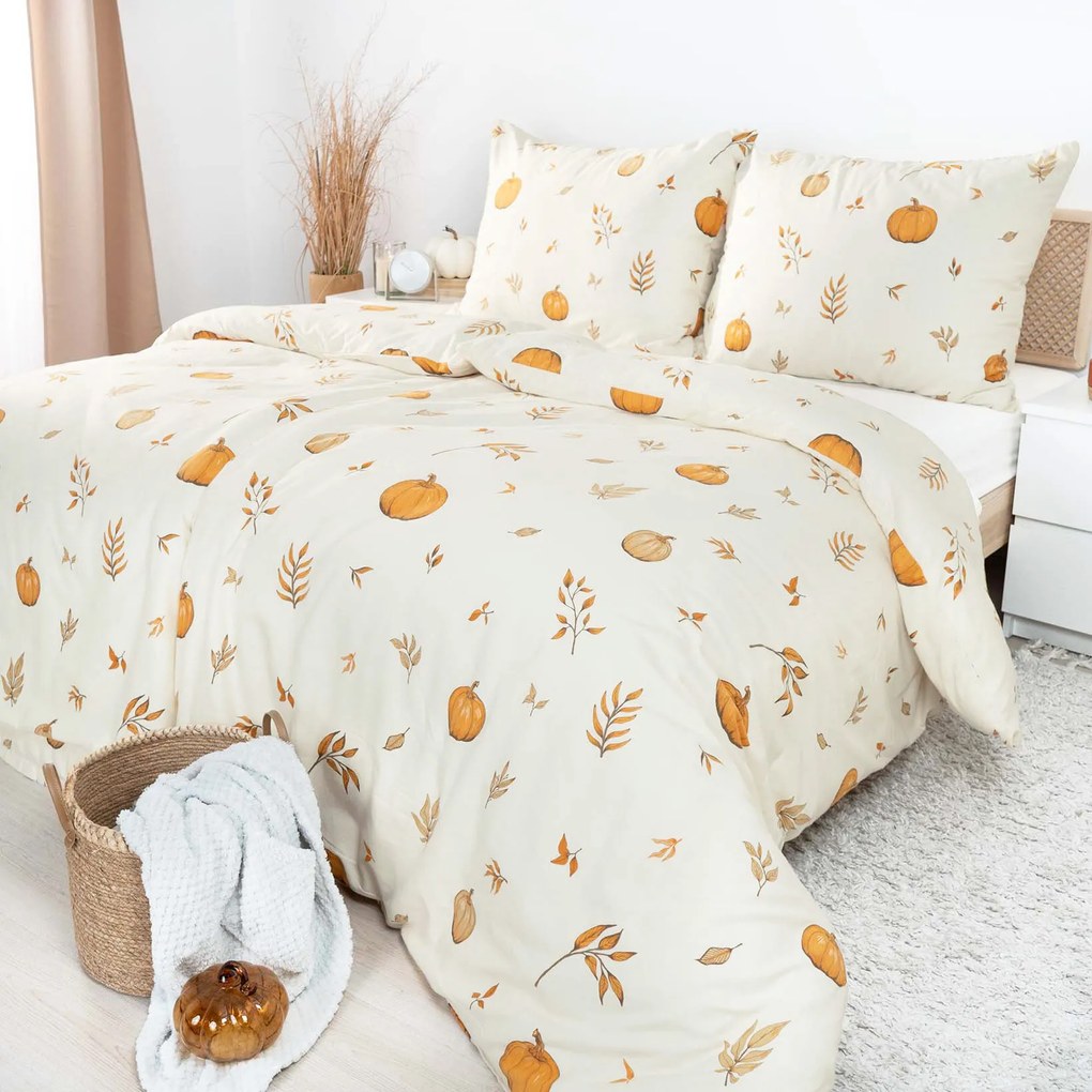 Goldea flanel ágyneműhuzat - őszi tökök és levelek 240 x 220 és 2db 70 x 90 cm
