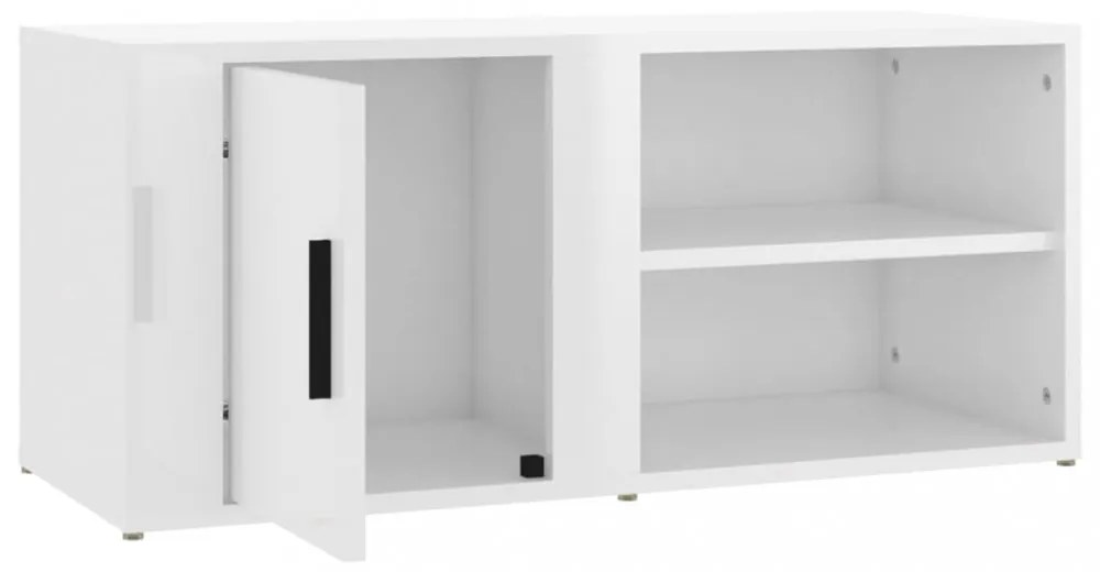2 db magasfényű fehér szerelt fa TV-szekrény 80x31,5x36 cm