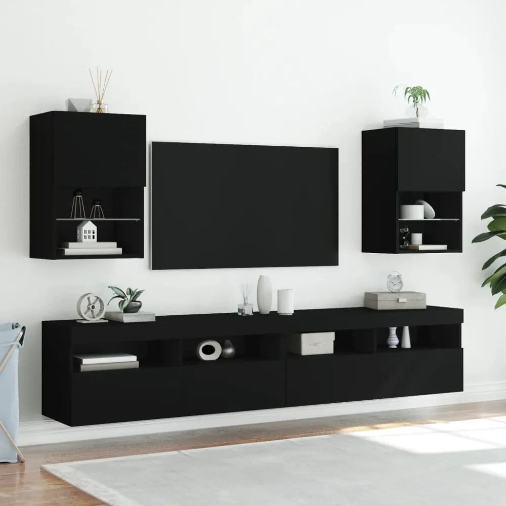 fekete TV-szekrény LED-lámpákkal 40,5x30x60 cm