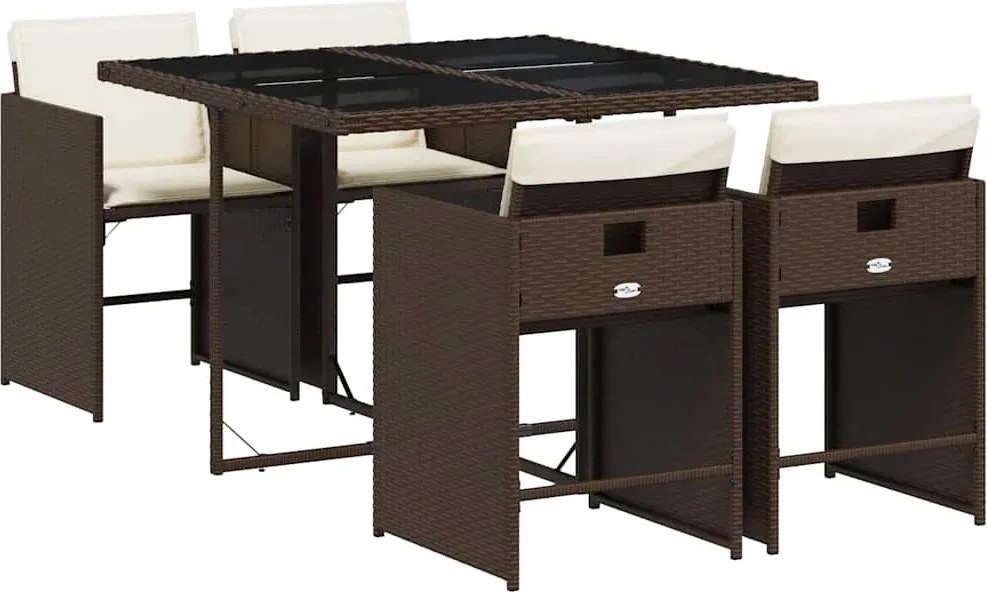 vidaXL 5 részes barna polyrattan kerti étkezőgarnitúra párnákkal
