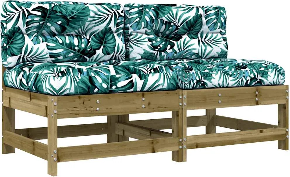 vidaXL 2 db impregnált fenyőfa középső kanapé párnákkal