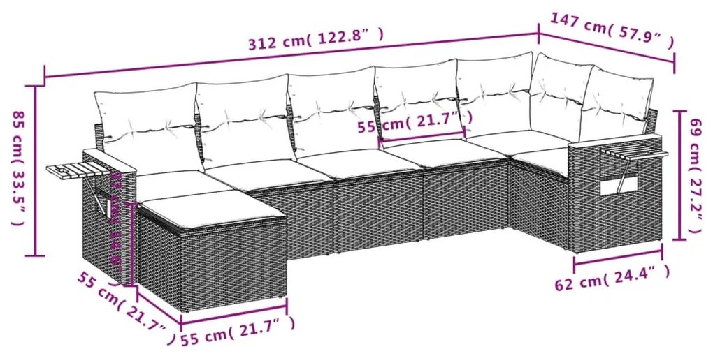 7 részes szürke polyrattan kerti ülőgarnitúra párnákkal