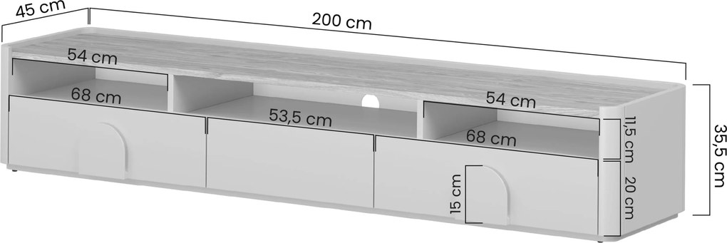 Amilio TV-szekrény 200 cm fiókos - eukaliptusz / baltic dune tölgy / natúr tölgy fogantyúval