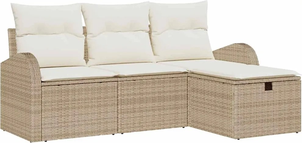 vidaXL Kanapé Szett párnával tárolóval 4 pcs Beige és krém polirattan