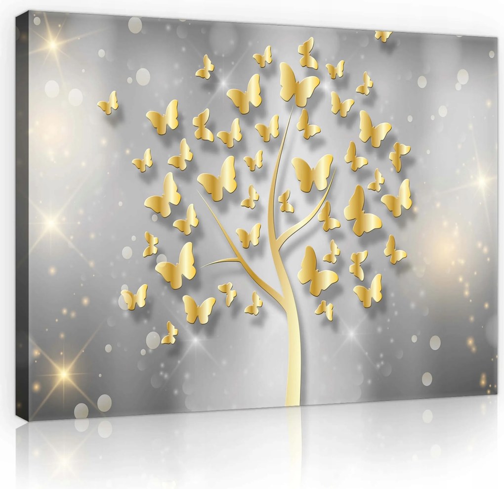 Vászonkép 80x60 Arany pillangótánc Elegancia és ragyogás a nappaliban