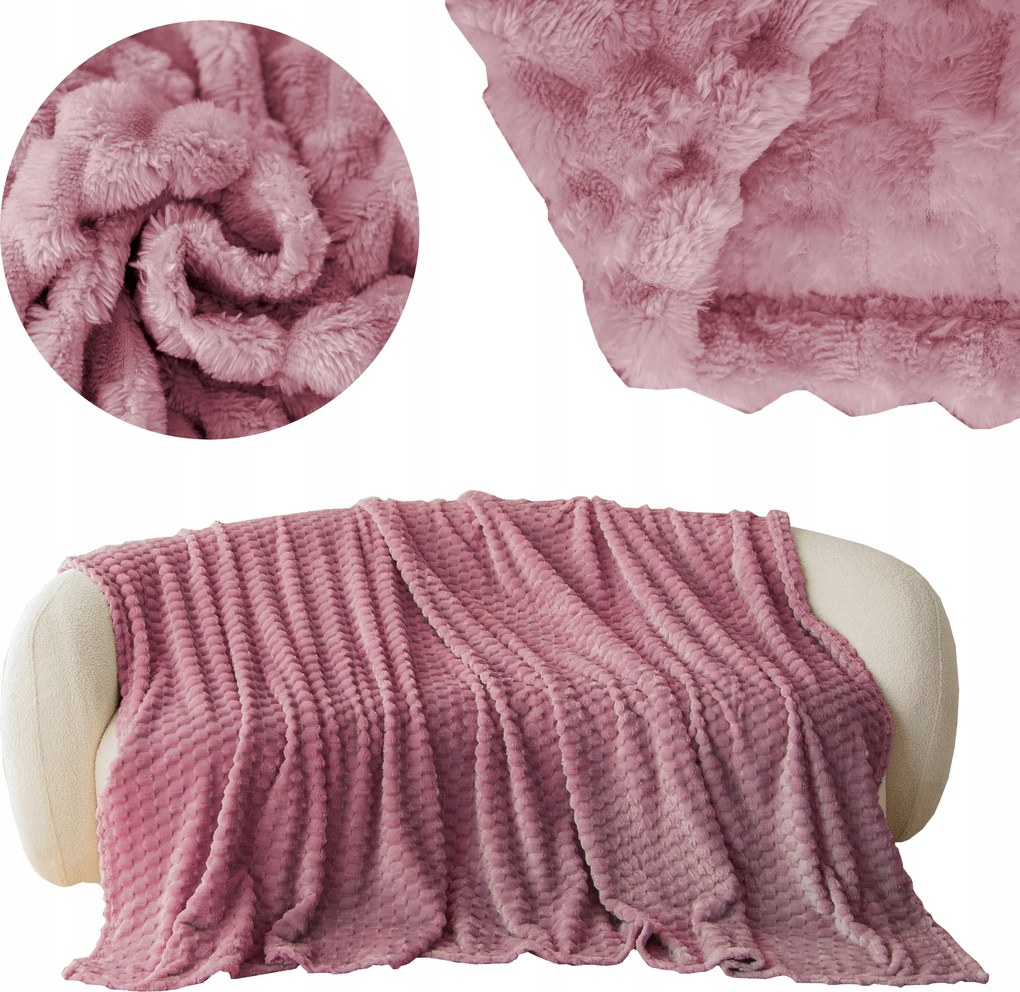 Takaró 160x200 Mikroszálas Dombornyomott Ágytakaró Puha Meleg Rózsaszín