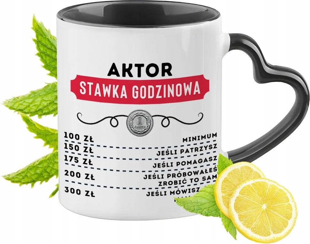 Fekete bögre szív alakú füllel színésznek ajándékba