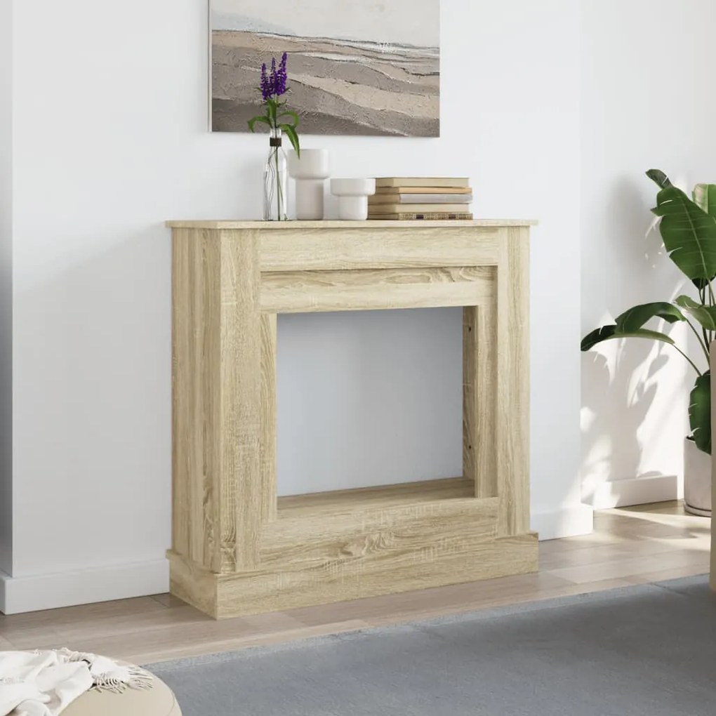 sonoma tölgy színű szerelt fa kandallóburkolat 90 x 30 x 90 cm