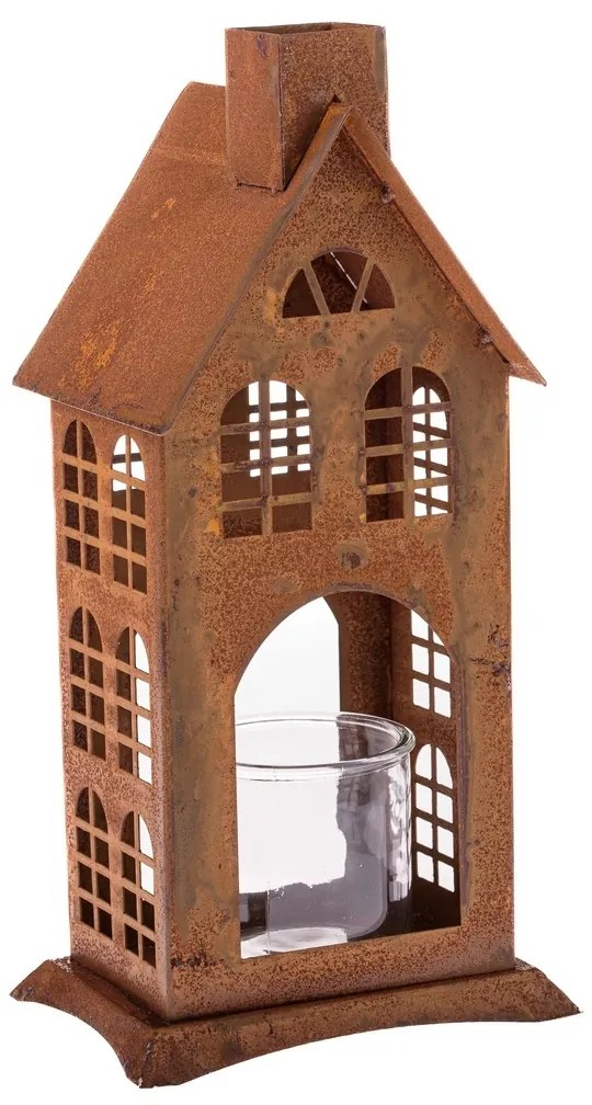 Fém gyertyatartó üveggel Rustik, 15 x 40 x 12 cm