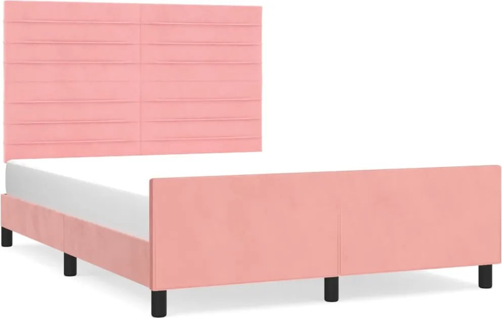 vidaXL rózsaszín bársony ágykeret fejtámlával 140 x 190 cm