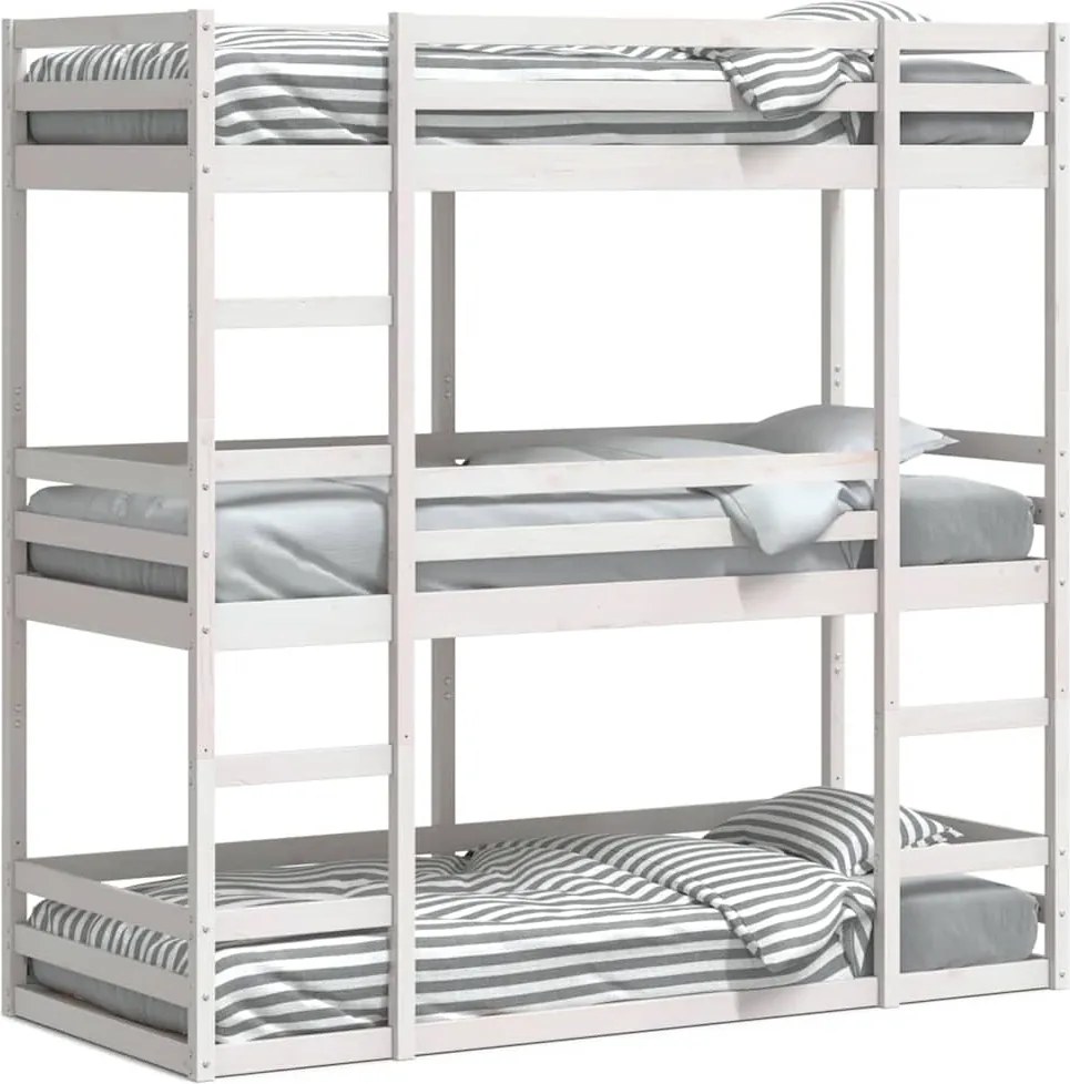 vidaXL fehér tömör fenyőfa háromszintes ágy 75 x 190 cm