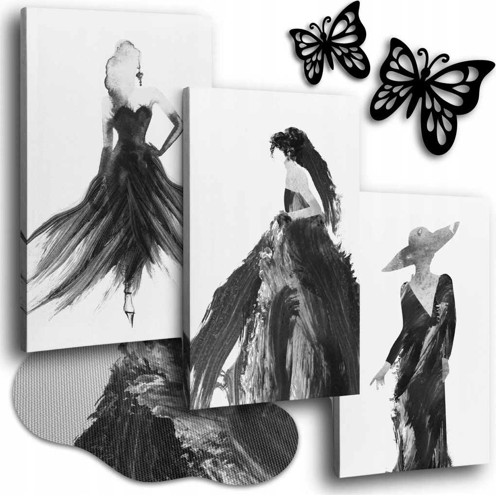 Vászonkép 150x70 cm Nappali Képek Triptichon Nők Ruhákban 3x